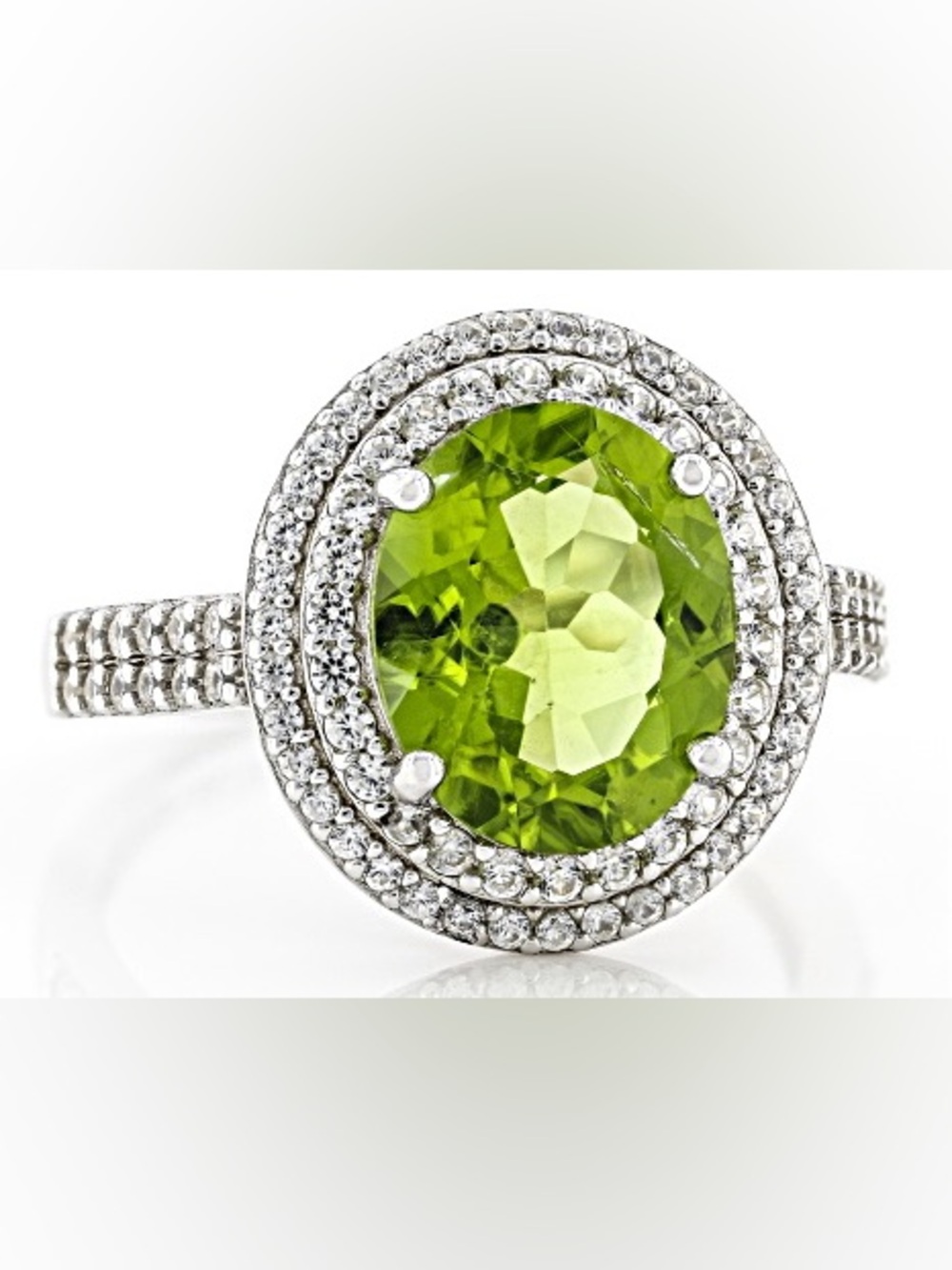 JTV Green Peridot Rhodium Over Sterling Silver Ring 4.10ctw